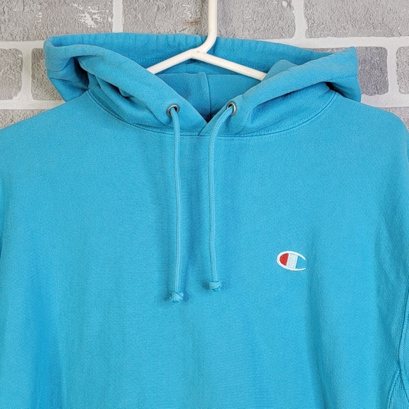 Champion Reverse Weave Y2K Light Blue Spell Out Hoodie Hooded Sweatshirt Men's M - Picture 5 of 16
